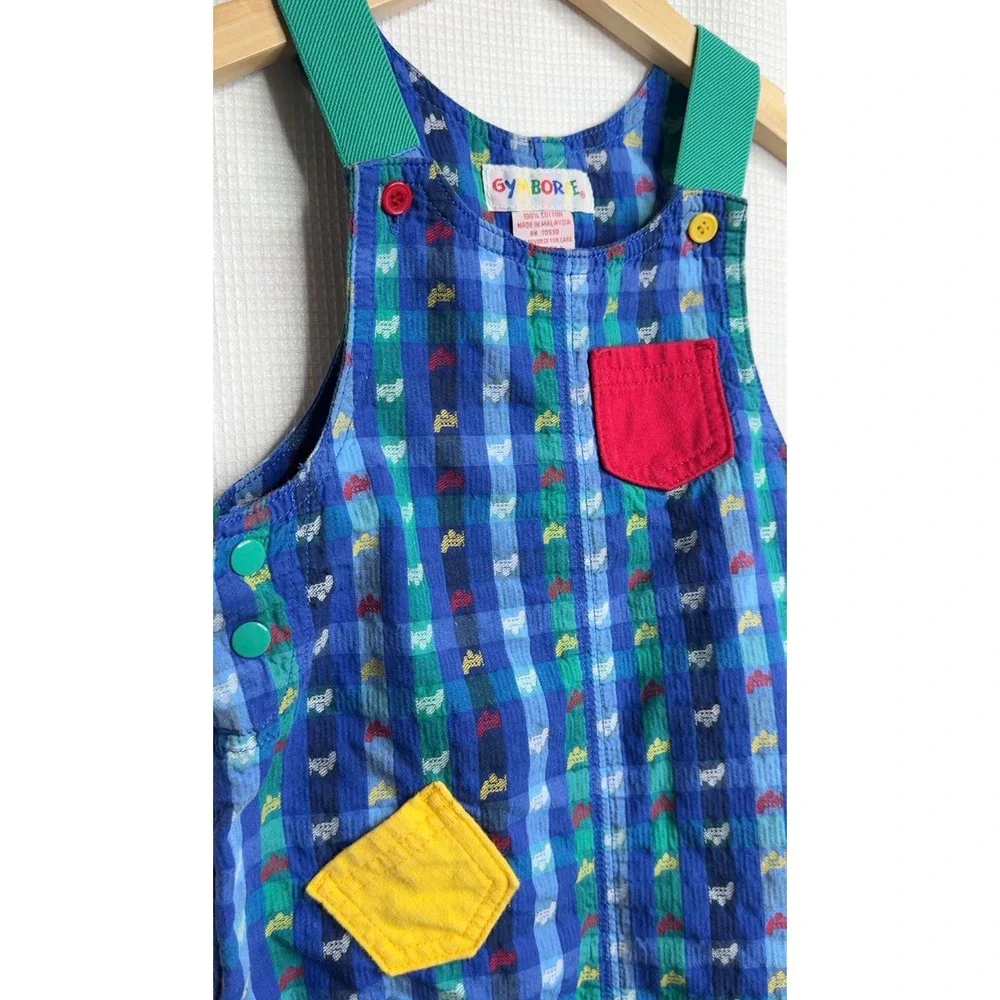 Vintage Gymboree Airplanes Colorblock Gingham Romper XS 9-18 Months Blue Green